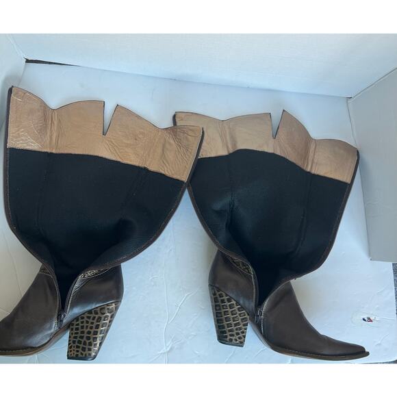 Veruska European Western Bronze Studded Vegan Cowgirl Knee High Boots Sz 6 Slim - Picture 10 of 12